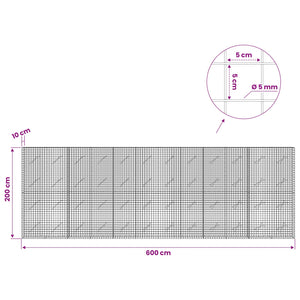 Γκαμπιόν με σύρμα 5 mm και πλέγμα 5x5 cm 600x10x200 εκ - Pakobazaar