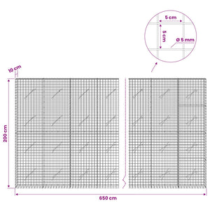 Γκαμπιόν με σύρμα 5 mm και πλέγμα 5x5 cm 650x10x200 εκ - Pakobazaar