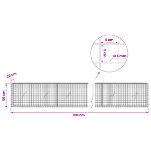 Γκαμπιόν με σύρμα 5 mm και πλέγμα 5x5 cm 700x20x50 εκ