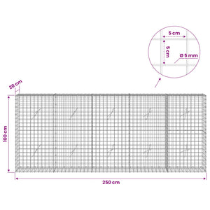 Γκαμπιόν με σύρμα 5 mm και πλέγμα 5x5 cm 250x20x100 εκ