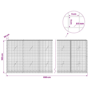 Γκαμπιόν με σύρμα 5 mm και πλέγμα 5x5 cm 650x20x100 εκ - Pakobazaar