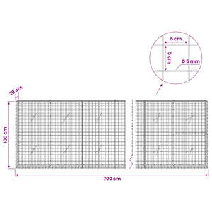 Γκαμπιόν με σύρμα 5 mm και πλέγμα 5x5 cm 700x20x100 εκ