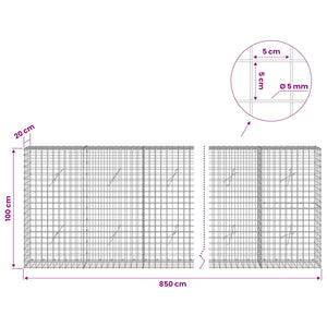 Γκαμπιόν με σύρμα 5 mm και πλέγμα 5x5 cm 850x20x100 εκ