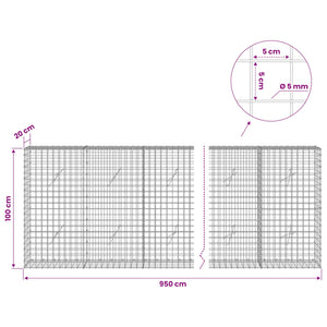 Γκαμπιόν με σύρμα 5 mm και πλέγμα 5x5 cm 950x20x100 εκ. - Pakobazaar