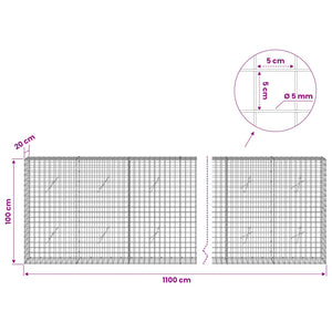 Γκαμπιόν με σύρμα 5 mm και πλέγμα 5x5 cm 1100x20x100 εκ