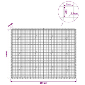 Γκαμπιόν με σύρμα 5 mm και πλέγμα 5x5 cm 200x20x150 εκ