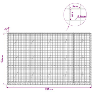 Γκαμπιόν με σύρμα 5 mm και πλέγμα 5x5 cm 250x20x150 εκ. - Pakobazaar