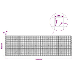 Γκαμπιόν με σύρμα 5 mm και πλέγμα 5x5 cm 500x20x150 εκ - Pakobazaar