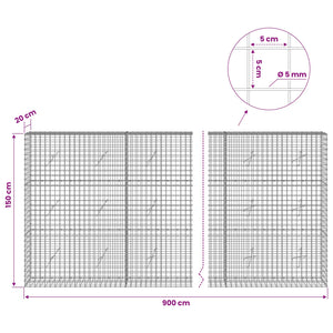 Γκαμπιόν με σύρμα 5 mm και πλέγμα 5x5 cm 900x20x150 εκ.