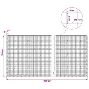 Γκαμπιόν με σύρμα 5 mm και πλέγμα 5x5 cm 1100x20x150 εκ - Pakobazaar