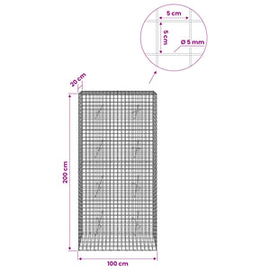 Γκαμπιόν με σύρμα 5 mm και πλέγμα 5x5 cm 100x20x200 εκ - Pakobazaar