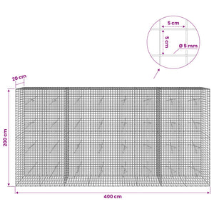 Γκαμπιόν με σύρμα 5 mm και πλέγμα 5x5 cm 400x20x200 εκ