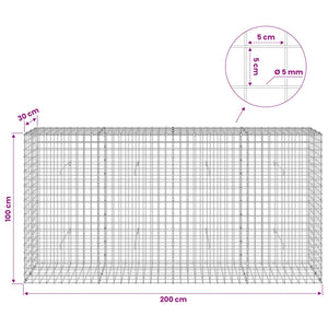 Γκαμπιόν με σύρμα 5 mm και πλέγμα 5x5 cm 200x30x100 εκ - Pakobazaar