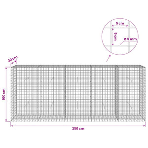 Γκαμπιόν με σύρμα 5 mm και πλέγμα 5x5 cm 250x30x100 εκ - Pakobazaar