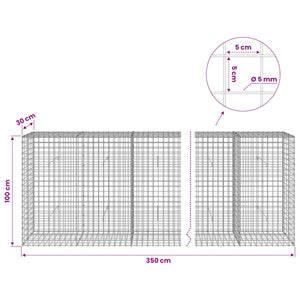 Γκαμπιόν με σύρμα 5 mm και πλέγμα 5x5 cm 350x30x100 εκ - Pakobazaar