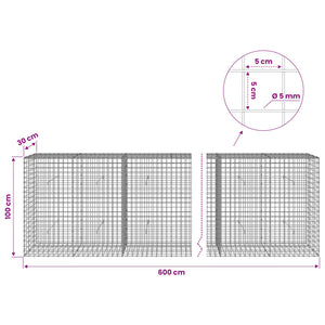 Γκαμπιόν με σύρμα 5 mm και πλέγμα 5x5 cm 600x30x100 εκ - Pakobazaar