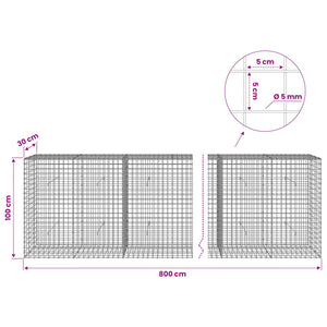 Γκαμπιόν με σύρμα 5 mm και πλέγμα 5x5 cm 800x30x100 εκ - Pakobazaar