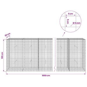 Γκαμπιόν με σύρμα 5 mm και πλέγμα 5x5 cm 1050x30x100 εκ