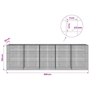 Γκαμπιόν με σύρμα 5 mm και πλέγμα 5x5 cm 500x30x150 εκ - Pakobazaar