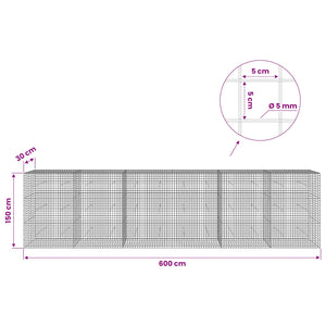 Γκαμπιόν με σύρμα 5 mm και πλέγμα 5x5 cm 600x30x150 εκ - Pakobazaar