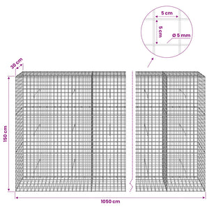 Γκαμπιόν με σύρμα 5 mm και πλέγμα 5x5 cm 1050x30x150 εκ.