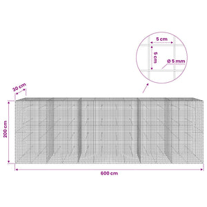 Γκαμπιόν με σύρμα 5 mm και πλέγμα 5x5 cm 600x30x200 εκ - Pakobazaar