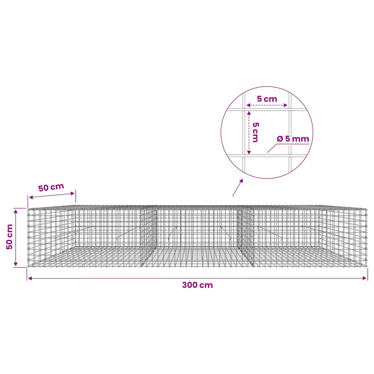 Γκαμπιόν με σύρμα 5 mm και πλέγμα 5x5 cm 300x50x50 εκ - Pakobazaar
