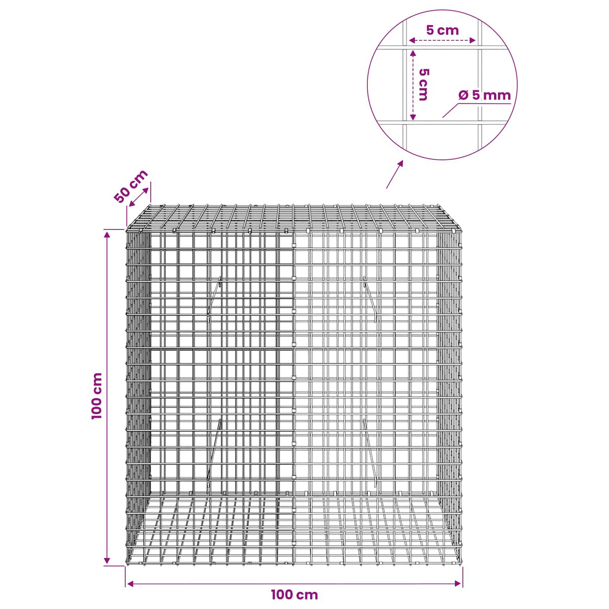 Γκαμπιόν με σύρμα 5 mm και πλέγμα 5x5 cm 100x50x100 εκ