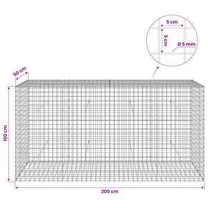 Γκαμπιόν με σύρμα 5 mm και πλέγμα 5x5 cm 200x50x100 εκ - Pakobazaar