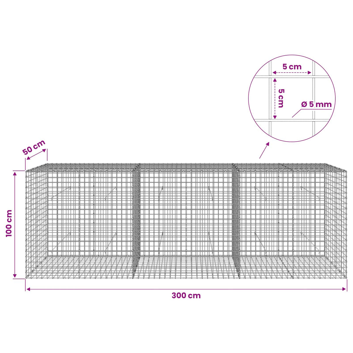 Γκαμπιόν με σύρμα 5 mm και πλέγμα 5x5 cm 300x50x100 εκ