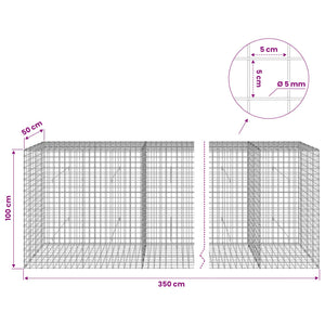 Γκαμπιόν με σύρμα 5 mm και πλέγμα 5x5 cm 350x50x100 εκ.