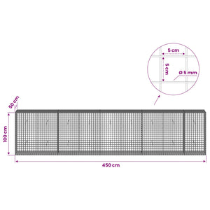 Γκαμπιόν με σύρμα 5 mm και πλέγμα 5x5 cm 450x50x100 εκ