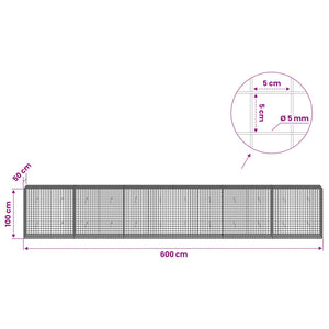 Γκαμπιόν με σύρμα 5 mm και πλέγμα 5x5 cm 600x50x100 εκ
