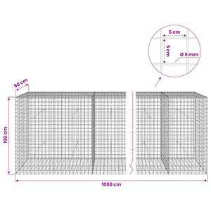 Γκαμπιόν με σύρμα 5 mm και πλέγμα 5x5 cm 1050x50x100 εκ - Pakobazaar
