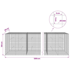 Γκαμπιόν με σύρμα 5 mm και πλέγμα 5x5 cm 1200x50x100 εκ