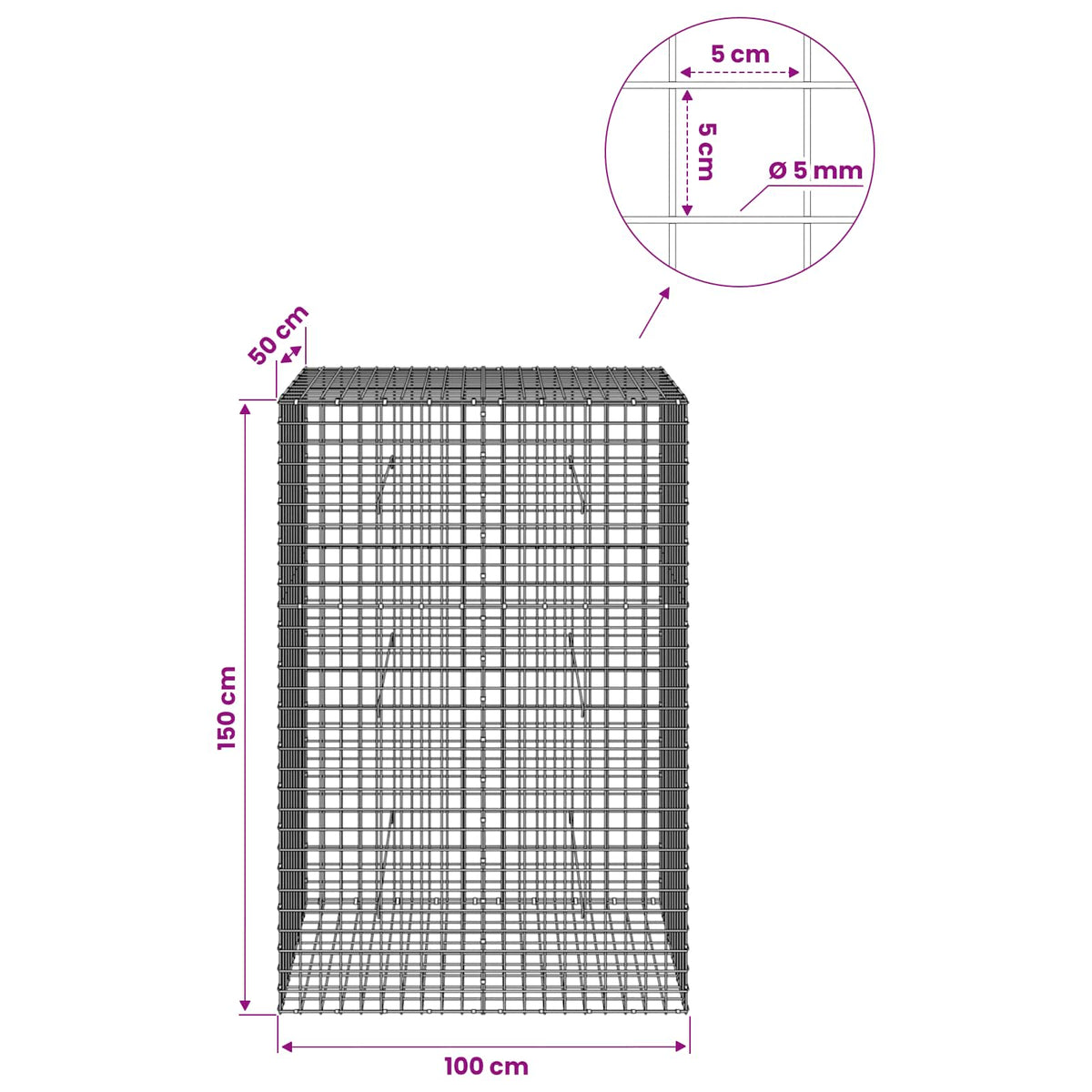 Γκαμπιόν με σύρμα 5 mm και πλέγμα 5x5 cm 100x50x150 εκ