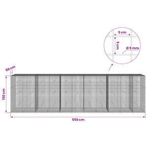 Γκαμπιόν με σύρμα 5 mm και πλέγμα 5x5 cm 550x50x150 εκ. - Pakobazaar