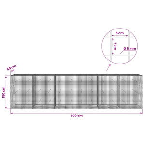 Γκαμπιόν με σύρμα 5 mm και πλέγμα 5x5 cm 600x50x150 εκ - Pakobazaar