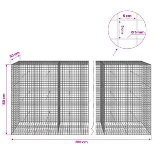 Γκαμπιόν με σύρμα 5 mm και πλέγμα 5x5 cm 700x50x150 εκ. - Pakobazaar