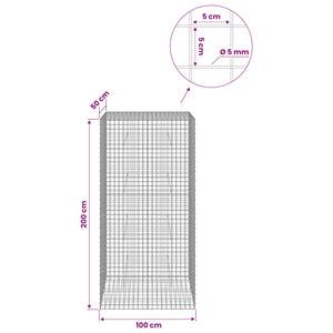 Γκαμπιόν με σύρμα 5 mm και πλέγμα 5x5 cm 100x50x200 cm - Pakobazaar