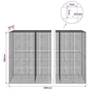 Γκαμπιόν με σύρμα 5 mm και πλέγμα 5x5 cm 1200x50x200 εκ - Pakobazaar