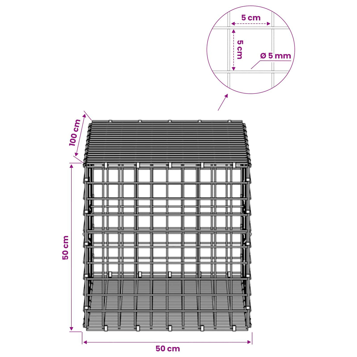 Γκαμπιόν με σύρμα 5 mm και πλέγμα 5x5 cm 50x100x50 εκ