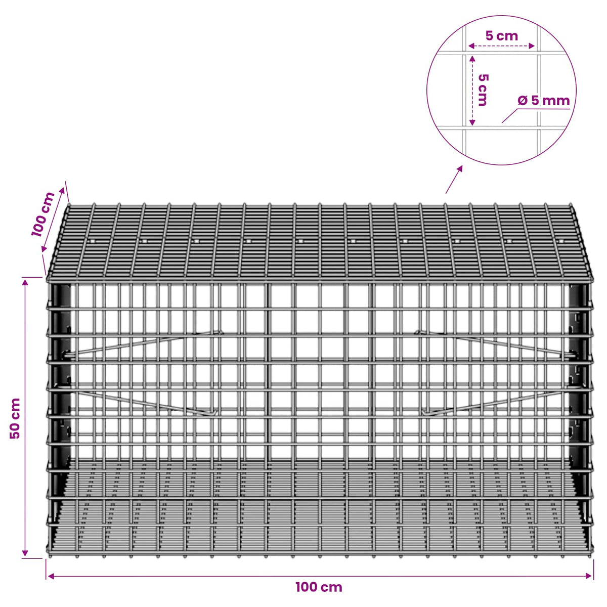 Γκαμπιόν με σύρμα 5 mm και πλέγμα 5x5 cm 100x100x50 εκ - Pakobazaar