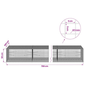 Γκαμπιόν με σύρμα 5 mm και πλέγμα 5x5 cm 700x100x50 εκ.