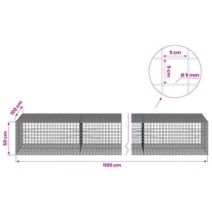 Γκαμπιόν με σύρμα 5 mm και πλέγμα 5x5 cm 1100x100x50 εκ - Pakobazaar