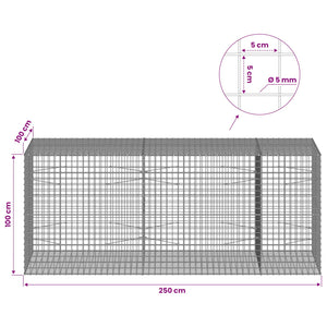 Γκαμπιόν με σύρμα 5 mm και πλέγμα 5x5 cm 250x100x100 εκ. - Pakobazaar