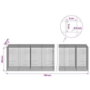 Γκαμπιόν με σύρμα 5 mm και πλέγμα 5x5 cm 750x100x100 εκ. - Pakobazaar