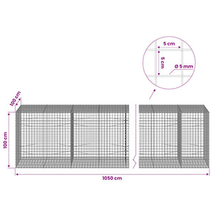 Γκαμπιόν με σύρμα 5 mm και πλέγμα 5x5 cm 1050x100x100 εκ - Pakobazaar