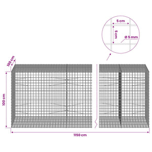 Γκαμπιόν με σύρμα 5 mm και πλέγμα 5x5 cm 1150x100x100 εκ. - Pakobazaar