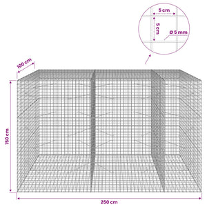 Γκαμπιόν με σύρμα 5 mm και πλέγμα 5x5 cm 250x100x150 εκ. - Pakobazaar